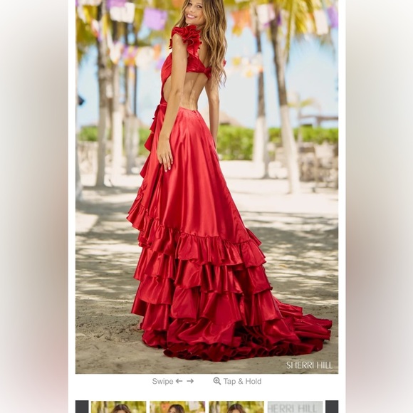 Elegant Red Ruffled Gown - Picture 4 of 5